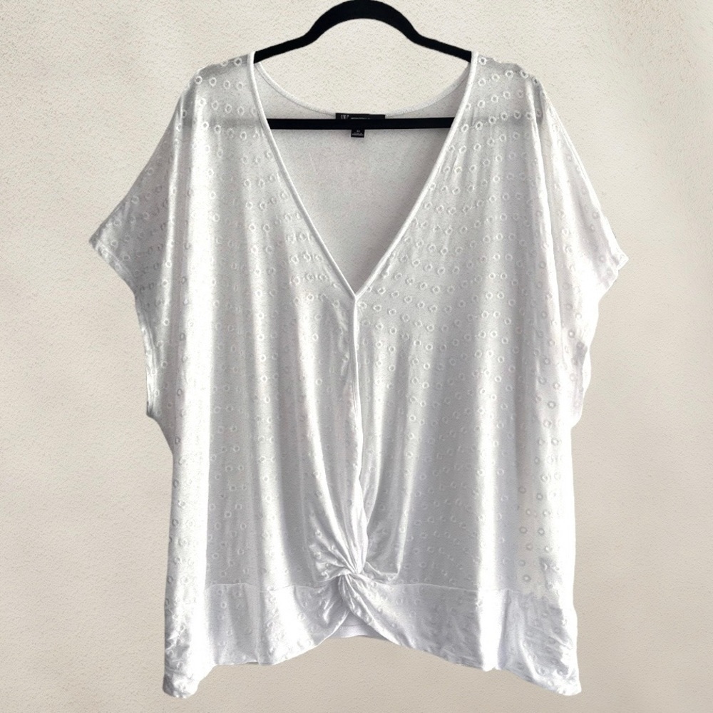 INC International Concepts Plus Size White Eyelet Short Sleeve Shirt